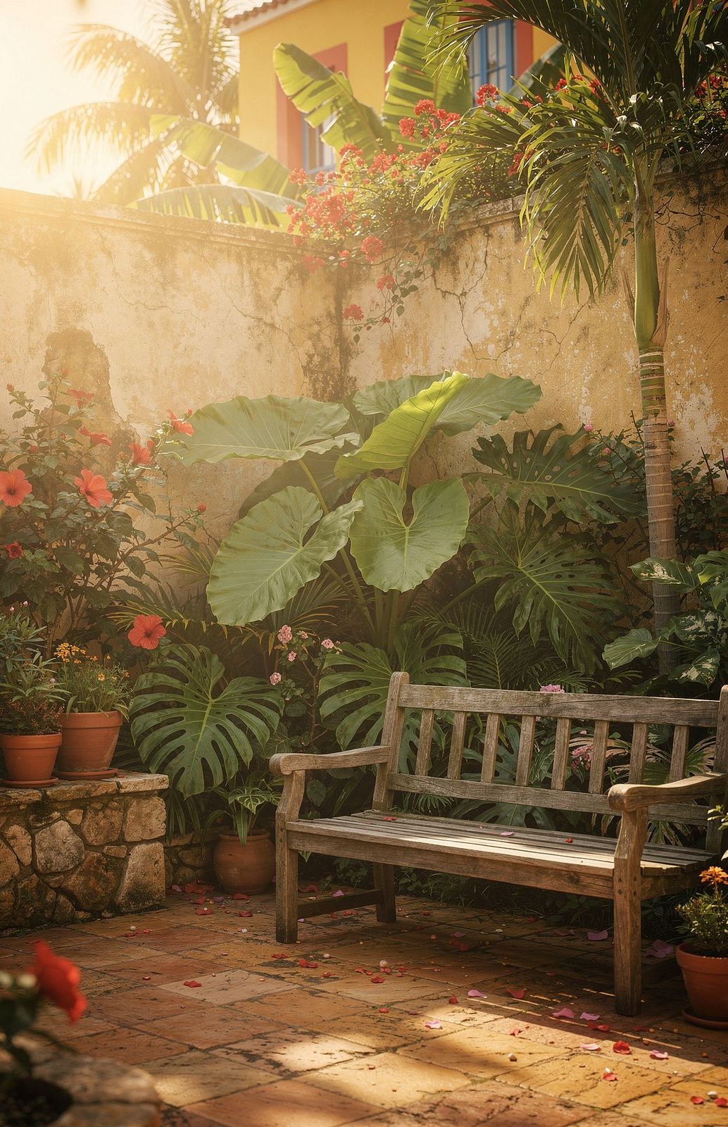 A peaceful garden representing healing and renewal